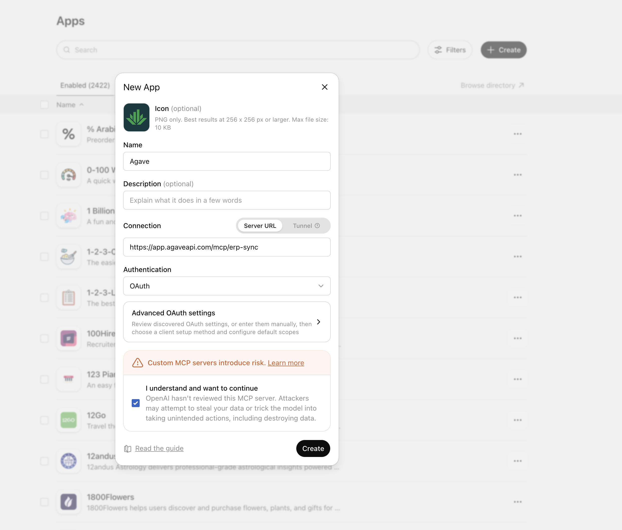 Creating the Agave app in ChatGPT