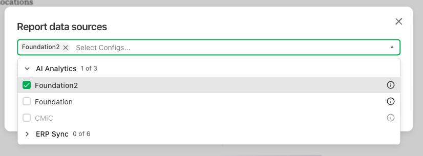 The Report data sources dialog