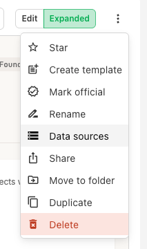The Data sources option in the report menu