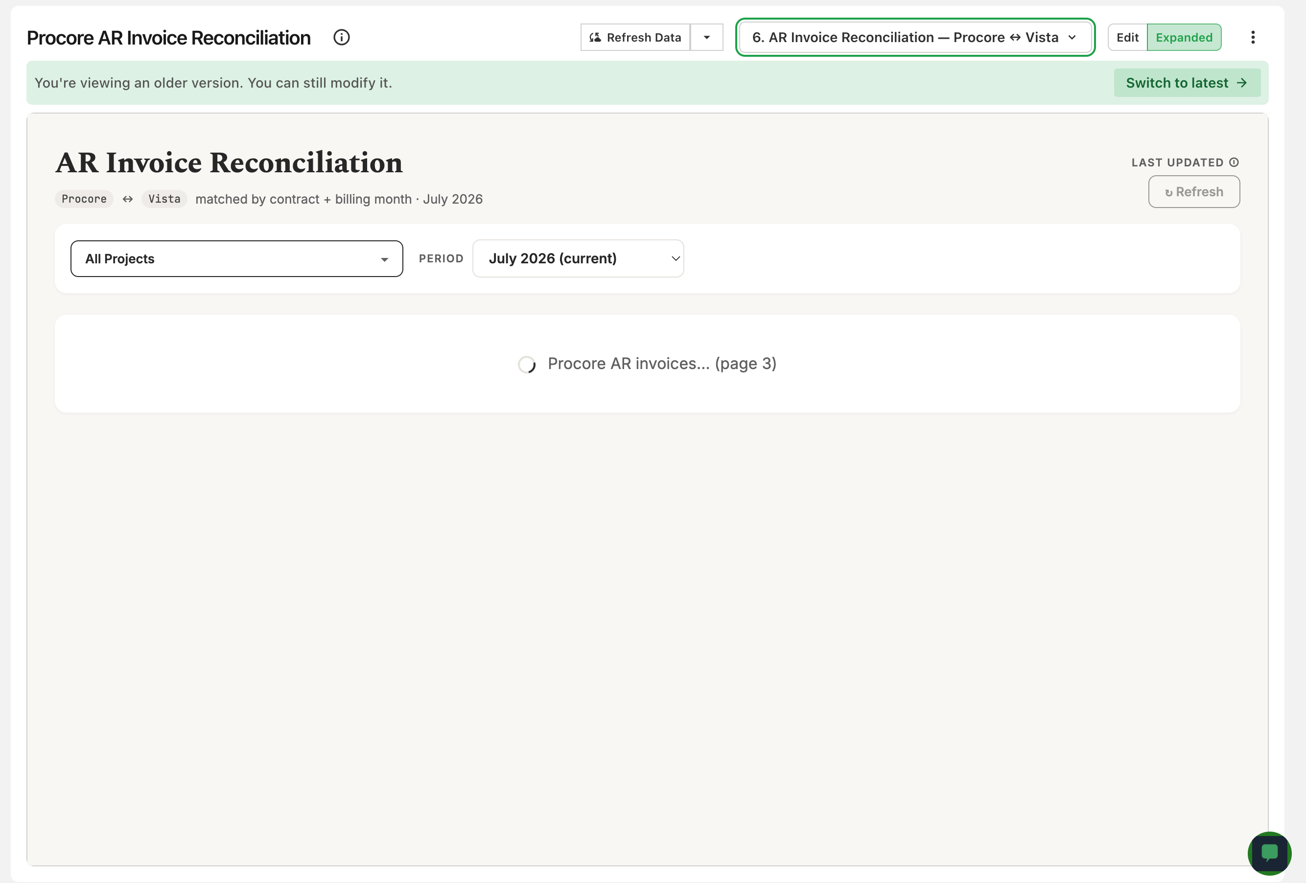 Viewing an older version, with the banner and Switch to latest button