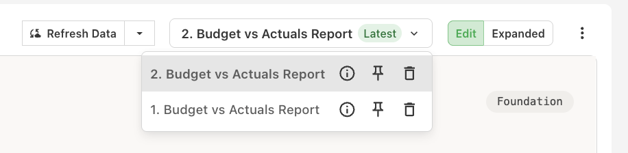 Selecting and managing report versions