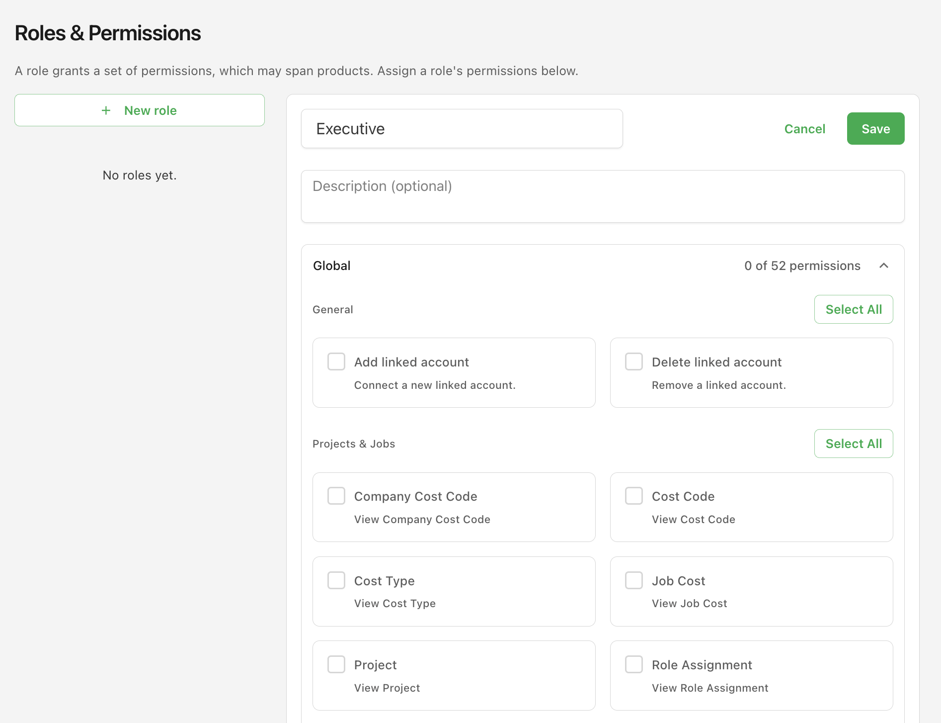 The record-type permission list when editing a role