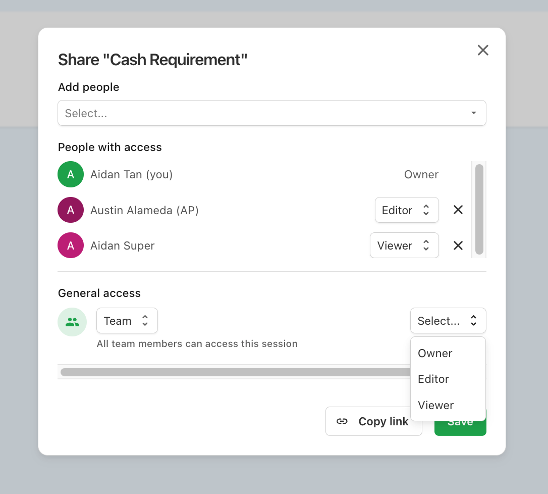 Sharing a report and setting permissions