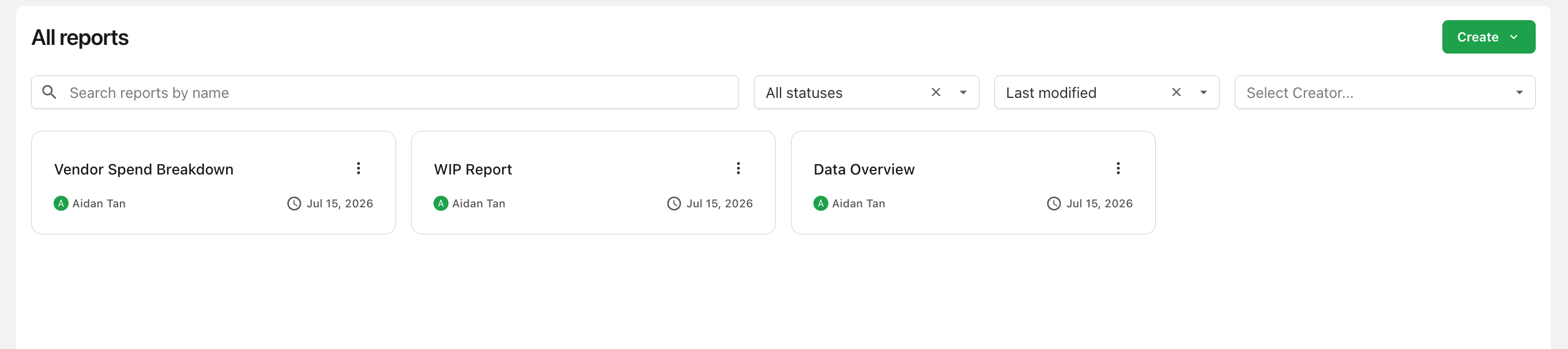 Starter reports on the All reports page