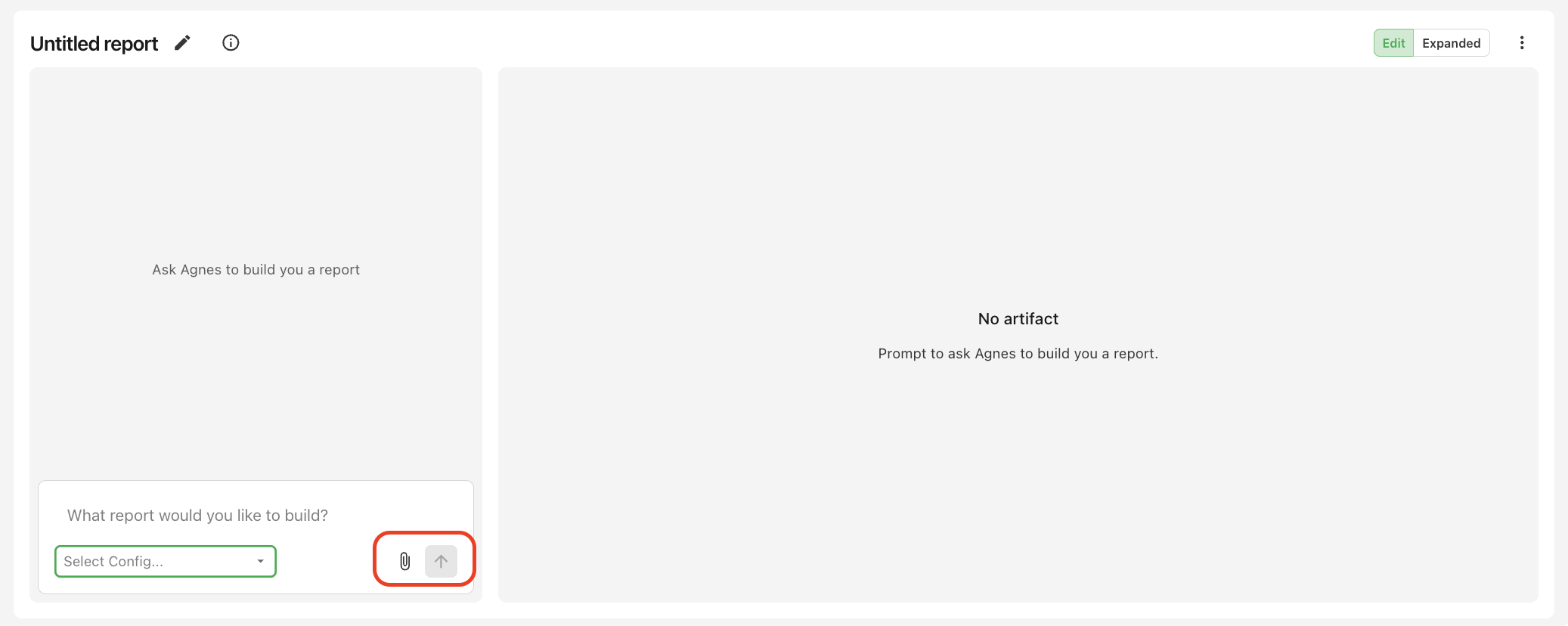 The file icon in the Edit view for attaching a report